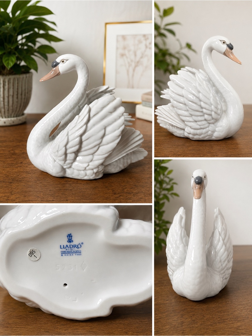 Lladró White Porcelain Swan Figurine #5231 Handcrafted in Spain Vintage